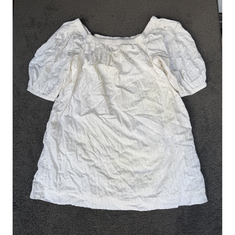 Old Navy Sea Salt White Textured Cotton Off Shoulder Puff Sleeve Dress Medium